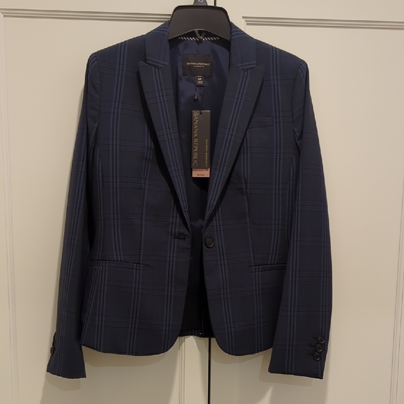 NWT Banana Republic Dark Blue Checkered Blazer Sz 4P